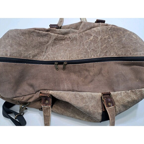 Canvas Distressed Dufflebag Brown Leather Weekender Bag Shoulder Strap Travel - Picture 5 of 8